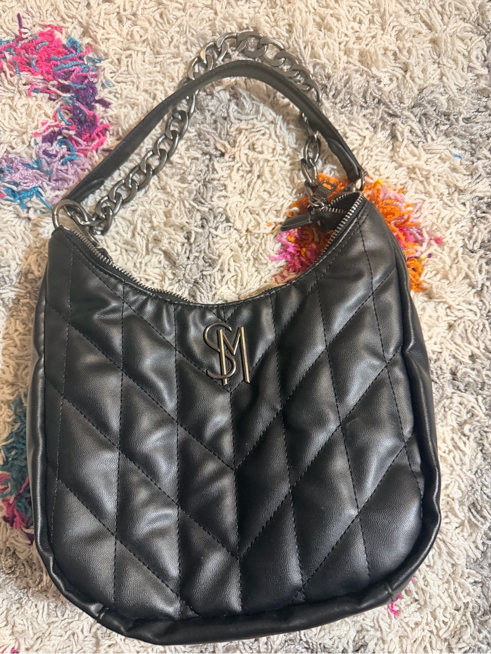 Steve Madden Quilted Black Shoulder Bag with Chain Strap